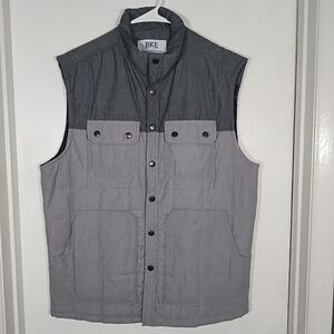 BKE Mens M Quilted Vest Waxed Canvas Gray Full Zip Snap Flannel Lined Insultated
